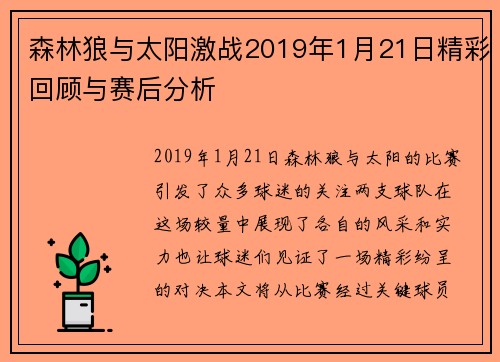 森林狼与太阳激战2019年1月21日精彩回顾与赛后分析
