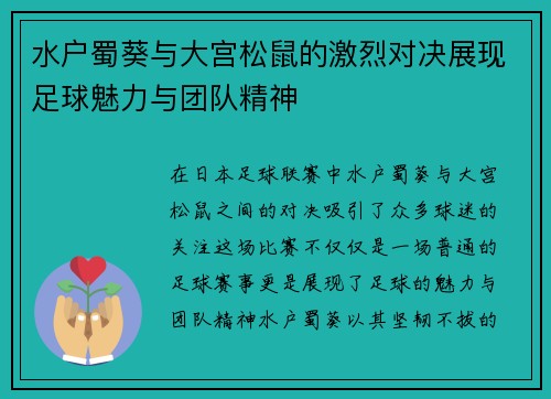 水户蜀葵与大宫松鼠的激烈对决展现足球魅力与团队精神