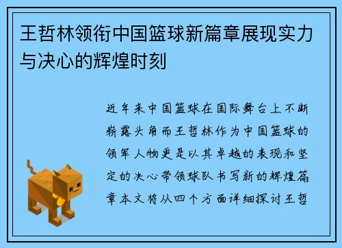 王哲林领衔中国篮球新篇章展现实力与决心的辉煌时刻