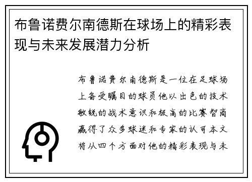 布鲁诺费尔南德斯在球场上的精彩表现与未来发展潜力分析