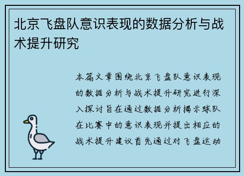 北京飞盘队意识表现的数据分析与战术提升研究